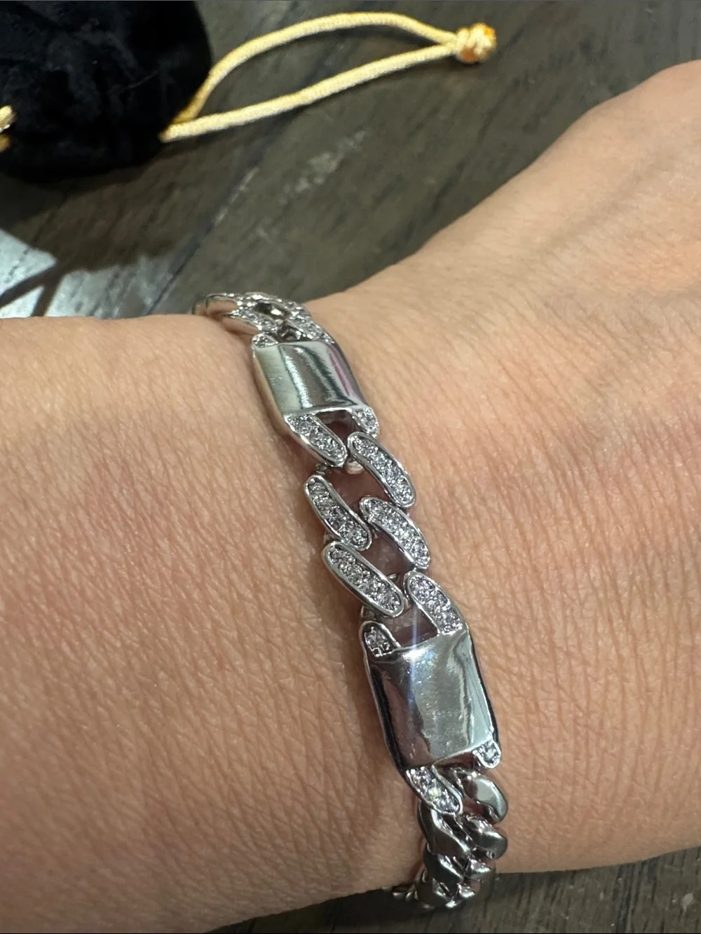 Sterling Silver-Tone Pave Cuban Link Bracelet - Silver